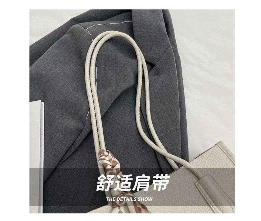 Set: Faux Leather Lettering Tote Bag + Flap Crossbody Bag