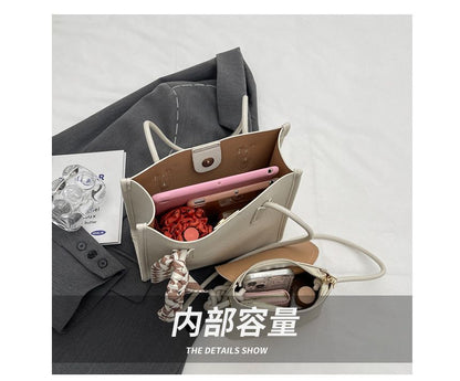 Set: Faux Leather Lettering Tote Bag + Flap Crossbody Bag