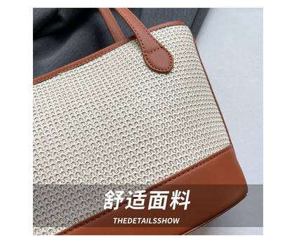 Sac seau tissé avec empiècement en similicuir