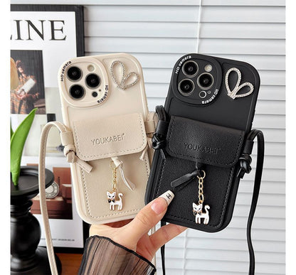 Cat Pendant Card Holder Phone Case - iPhone 7 / 8 / SE / 7 Plus / 8 Plus / X / XS / XR / XS Max / 11 / 11 Pro / 11 Pro Max / 12 / 12 Pro / 12 mini / 12 Pro Max / 13 / 13 Pro / 13 mini / 13 Pro Max / 14 / 14 Plus / 14 Pro / 14 Pro Max