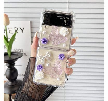 Butterfly Floral Faux Pearl Phone Case - Samsung Flip