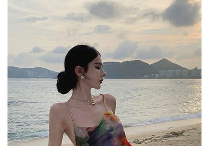 Spaghetti Strap Tie-Dyed Midi Mermaid Dress