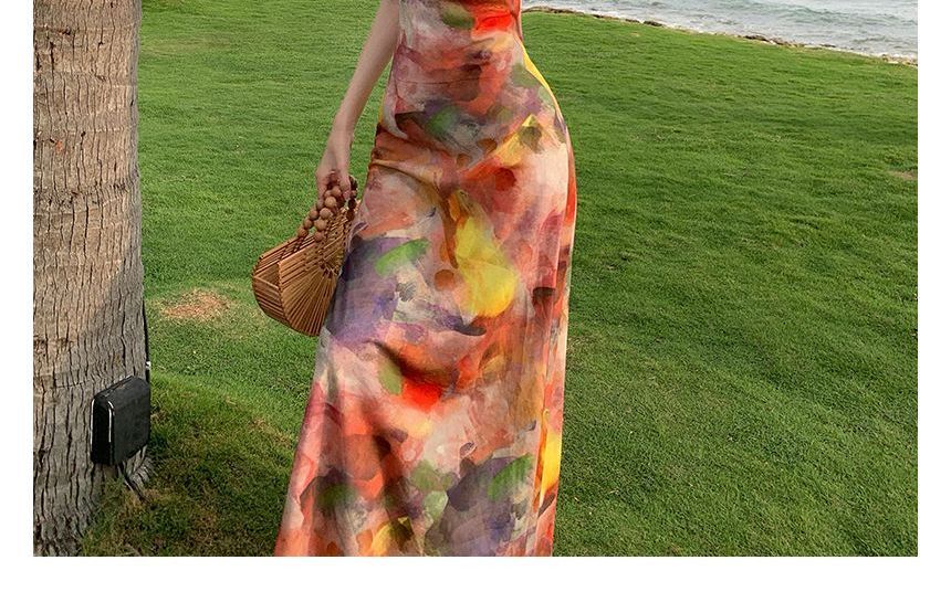 Spaghetti Strap Tie-Dyed Midi Mermaid Dress