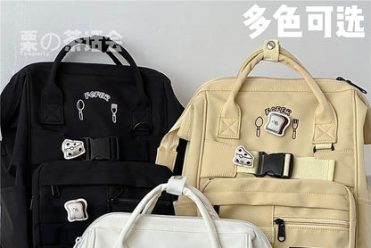 Bread Embroidered Top Handle Buckled Backpack / Charm / Set