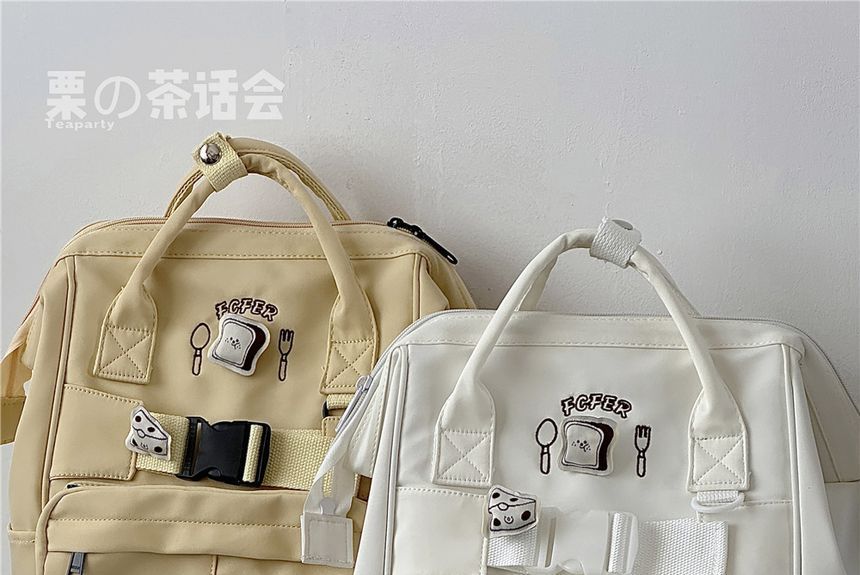 Bread Embroidered Top Handle Buckled Backpack / Charm / Set