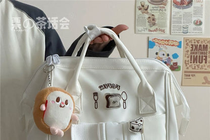 Bread Embroidered Top Handle Backpack / Charm / Set