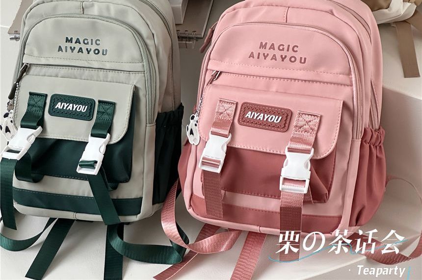 Lettering Buckled Backpack / Charm / Set