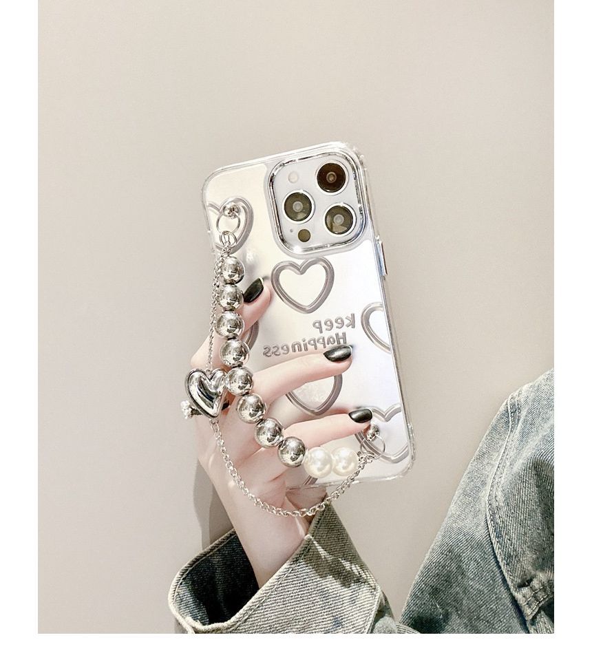 Bead Phone Chain Heart Print Case Faux