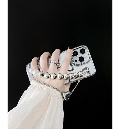 Bead Phone Chain Heart Print Case Faux