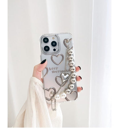 Bead Phone Chain Heart Print Case Faux