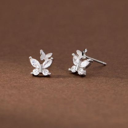 Butterfly Rhinestone Sterling Silver Stud Earring