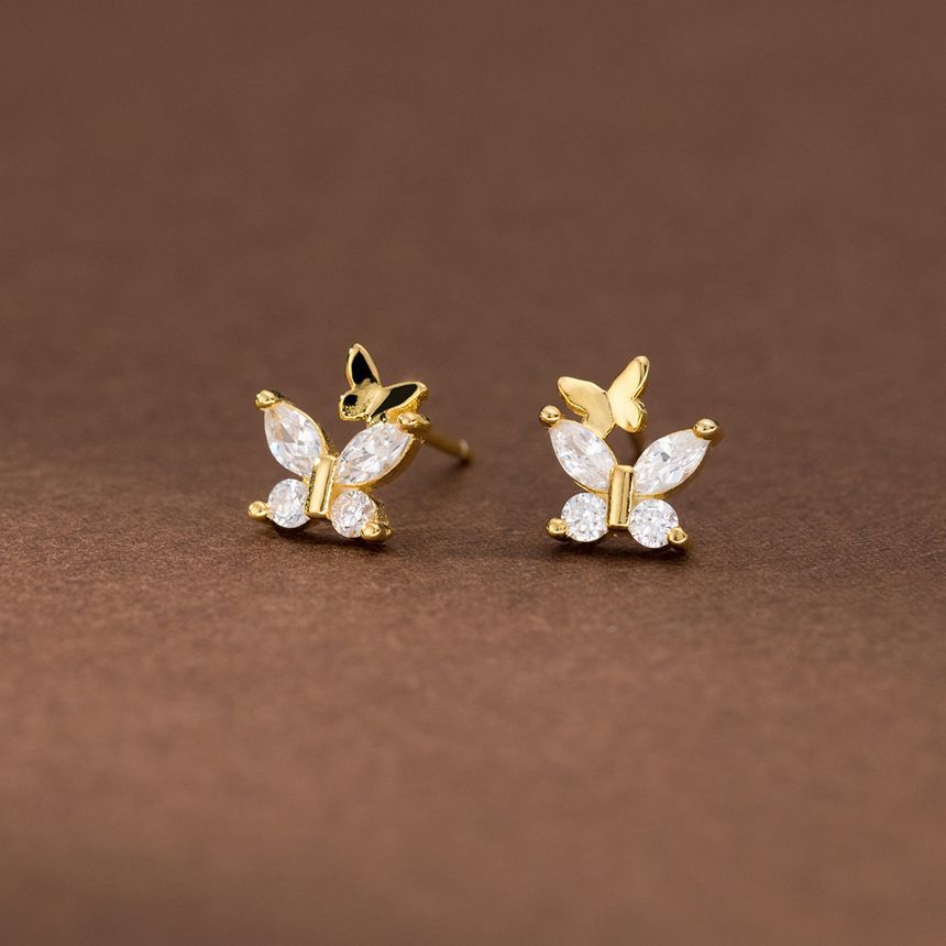 Butterfly Rhinestone Sterling Silver Stud Earring