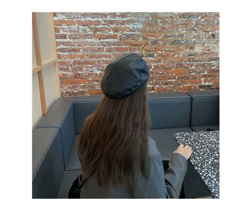 Faux Leather Buckled Beret