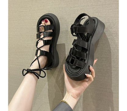 Platform Gladiator Lace-Up Sandals