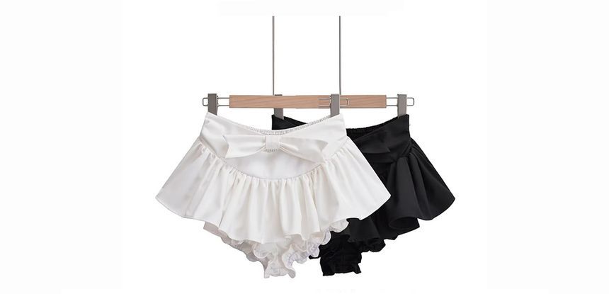 Mid A-Line Mini Plain bow Waist Skirt