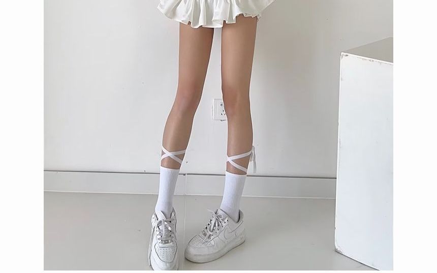 Mini Plain Waist bow A-Line Skirt Mid