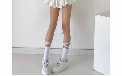 Mid A-Line Mini Plain bow Waist Skirt