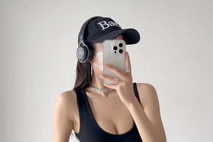 Sleeveless Top Plain Neck Bodysuit Scoop