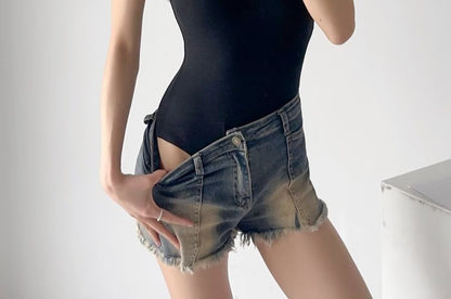 Plain Sleeveless Neck Bodysuit Scoop Top