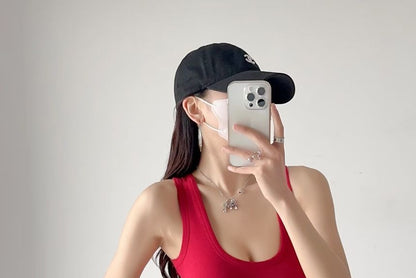 Sleeveless Top Plain Neck Bodysuit Scoop