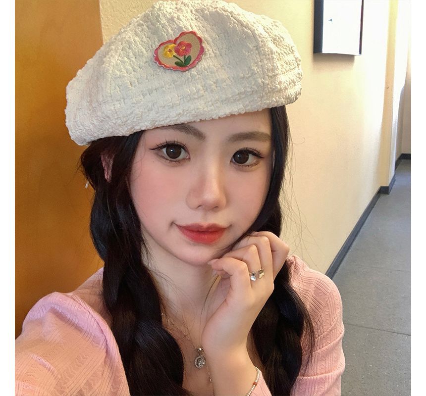 Flower Heart Applique Beret