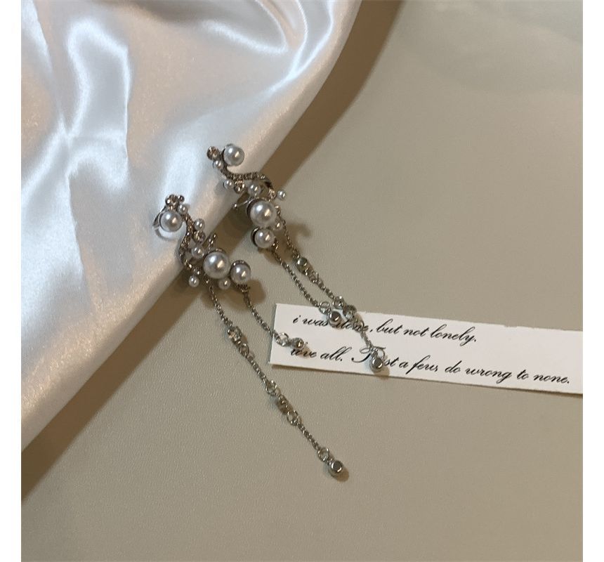 Ear Pearl Cuff Fringe Rhinestone Faux