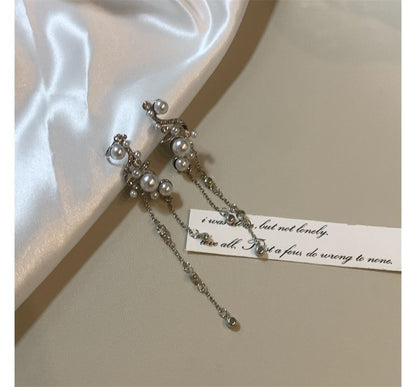 Ear Pearl Cuff Fringe Rhinestone Faux