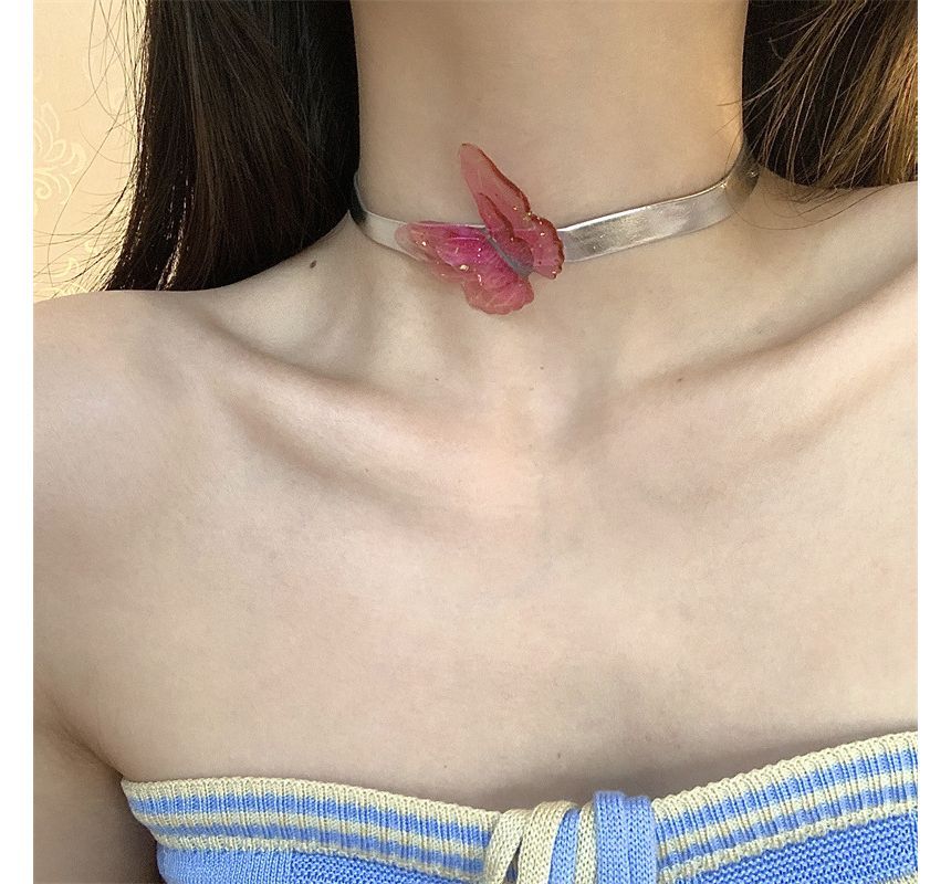 Faux Choker Butterfly Leather