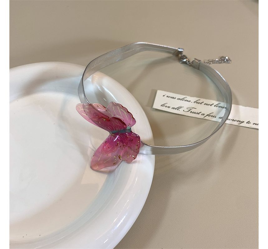 Faux Choker Butterfly Leather