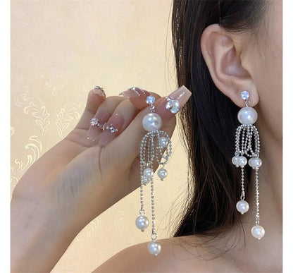 Faux Earring Fringe Drop Pearl