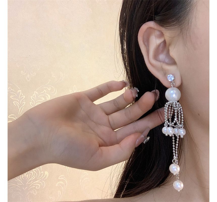 Faux Earring Fringe Drop Pearl