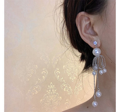 Faux Earring Fringe Drop Pearl