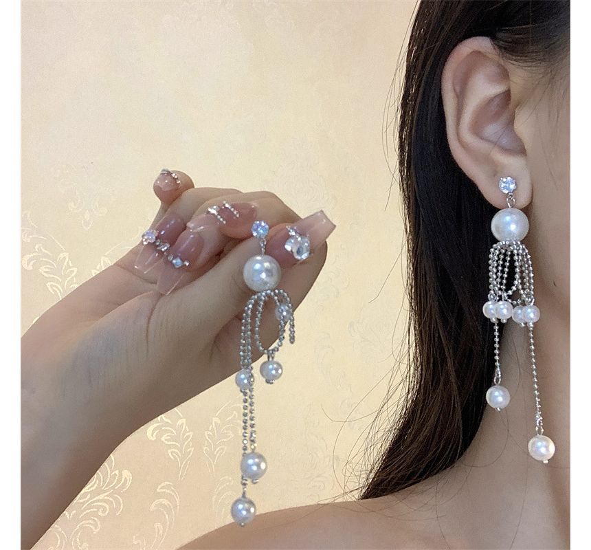 Faux Earring Fringe Drop Pearl
