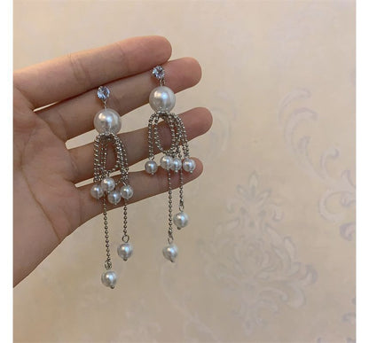 Faux Earring Fringe Drop Pearl