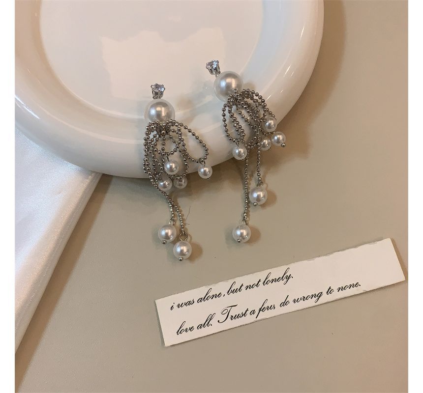 Faux Earring Fringe Drop Pearl