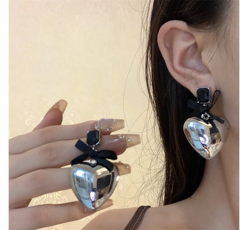 Earring Drop Rhinestone Heart Bow