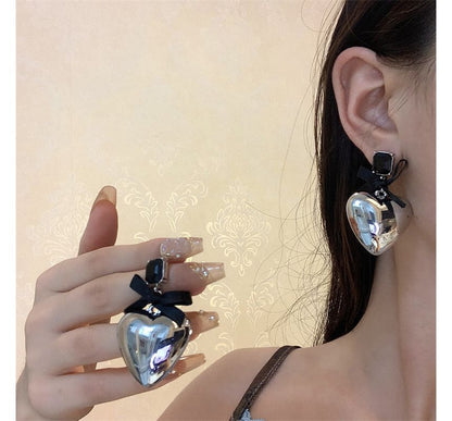 Earring Drop Rhinestone Heart Bow