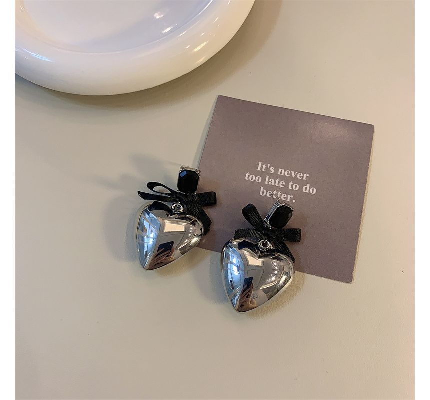 Earring Drop Rhinestone Heart Bow