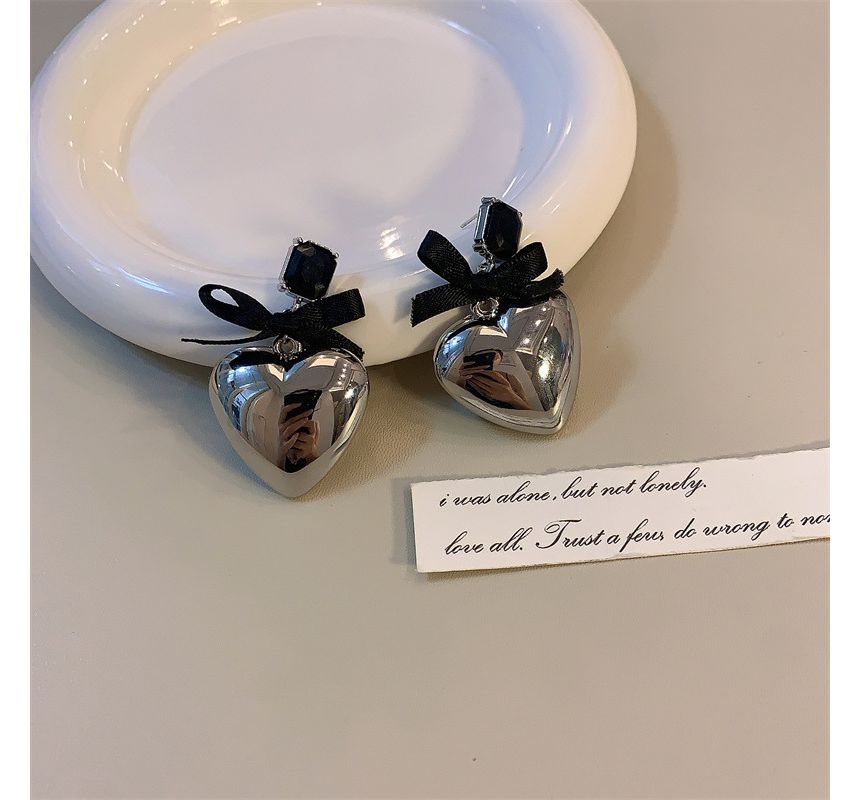 Earring Drop Rhinestone Heart Bow