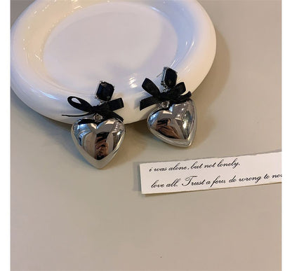 Earring Drop Rhinestone Heart Bow