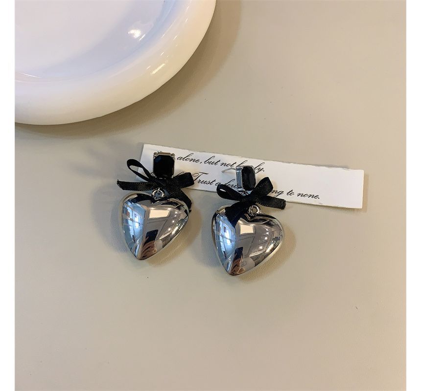 Earring Drop Rhinestone Heart Bow