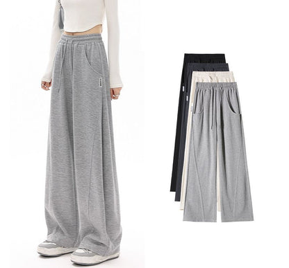 High Waist Plain Pocketed Drawstring Wide Leg Sweatpants