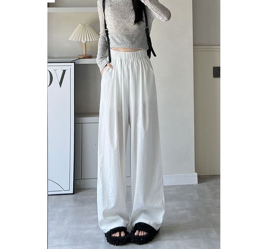 High Rise Plain Pocketed Wide Leg Sweatpants