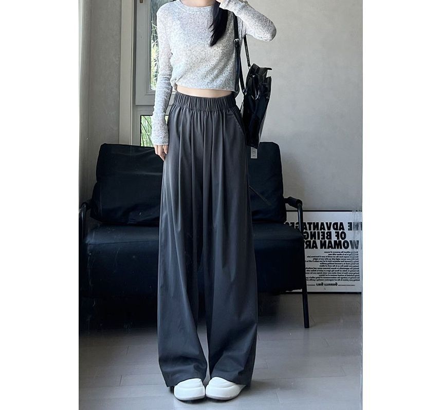 High Rise Plain Pocketed Wide Leg Sweatpants