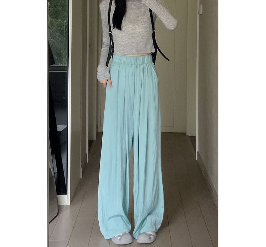 High Rise Plain Pocketed Wide Leg Sweatpants