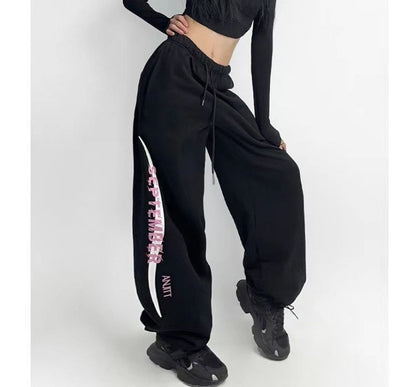 High Rise Lettering Print Straight-Fit Sweat Pants