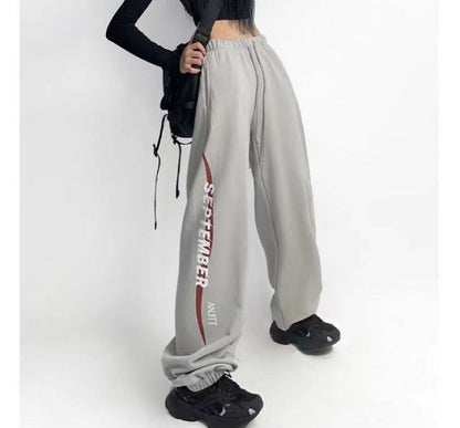 High Rise Lettering Print Straight-Fit Sweat Pants