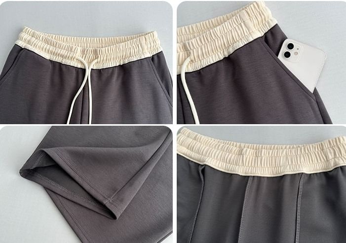 Paneled High Waist Drawstring Pocket Wide Leg Sweatpants