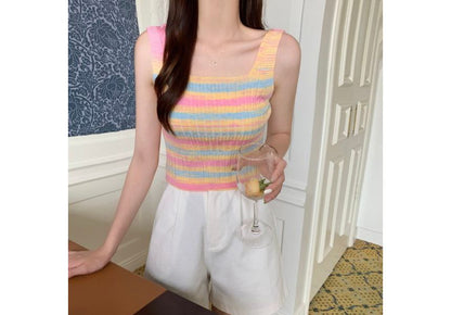 Sleeveless Striped Knit Top