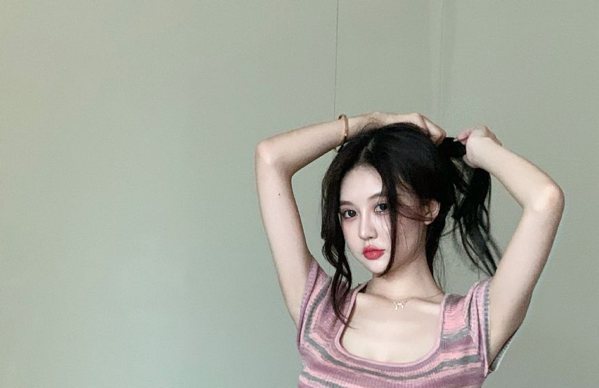 Mini Striped Dress Square-Neck Short-Sleeve Slim-Fit